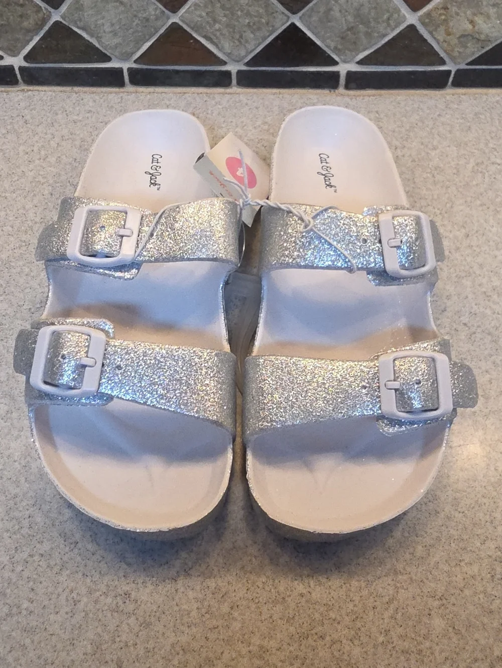 Cat & Jack Silver Glitter Double-Strap Kids Sandals